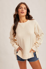 Cream Oversized Contrast Trim Thermal Pullover