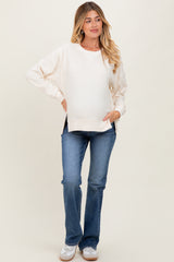 Cream Oversized Contrast Trim Maternity Thermal Pullover
