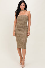 Olive Brushed Print Ruched Midi Dress