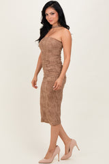Mocha Brushed Print Ruched Midi Dress
