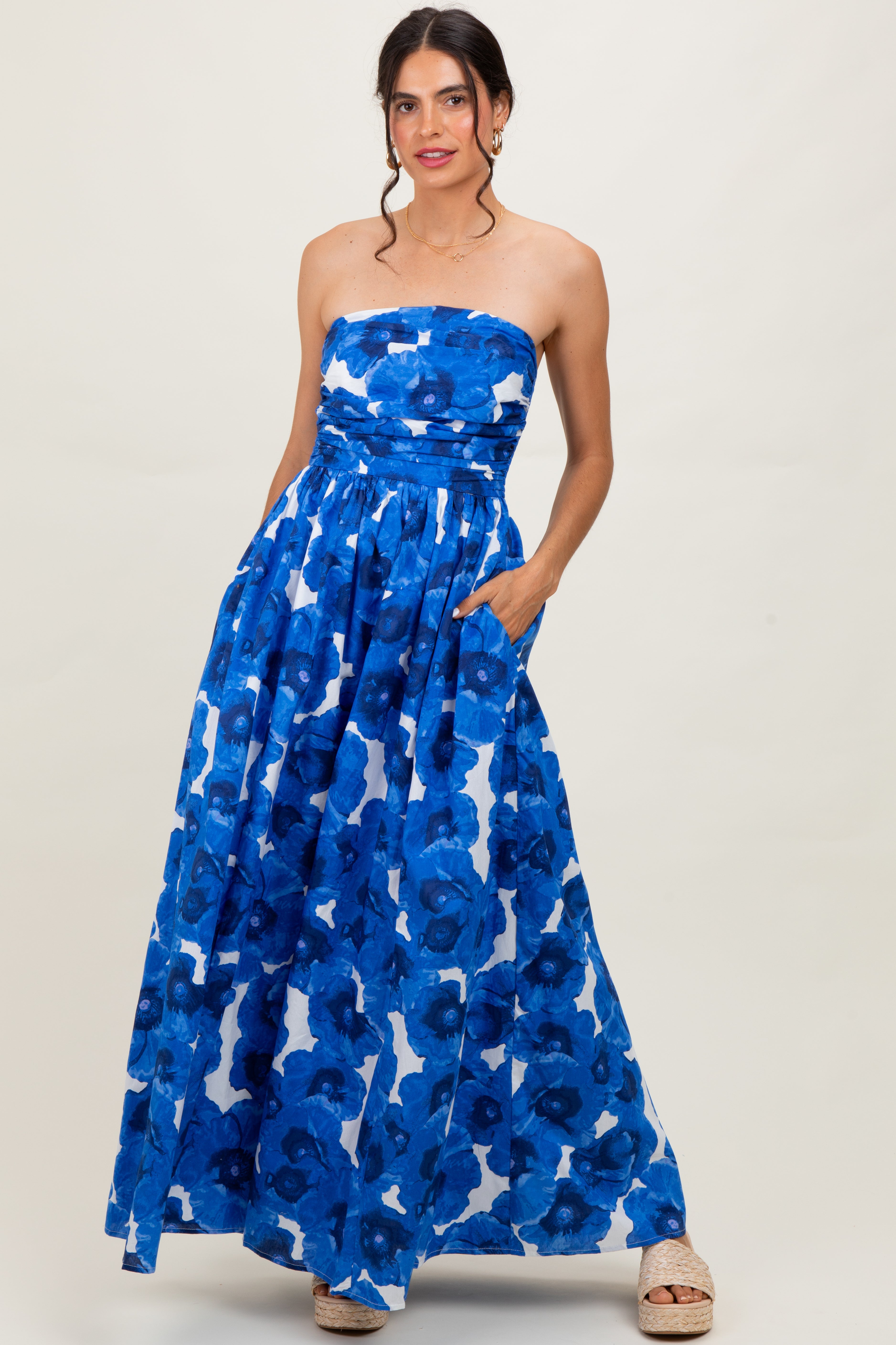 royal blue floral dress Strapless Maxi adorned with floral Lovely Royal Blue Floral Maxi