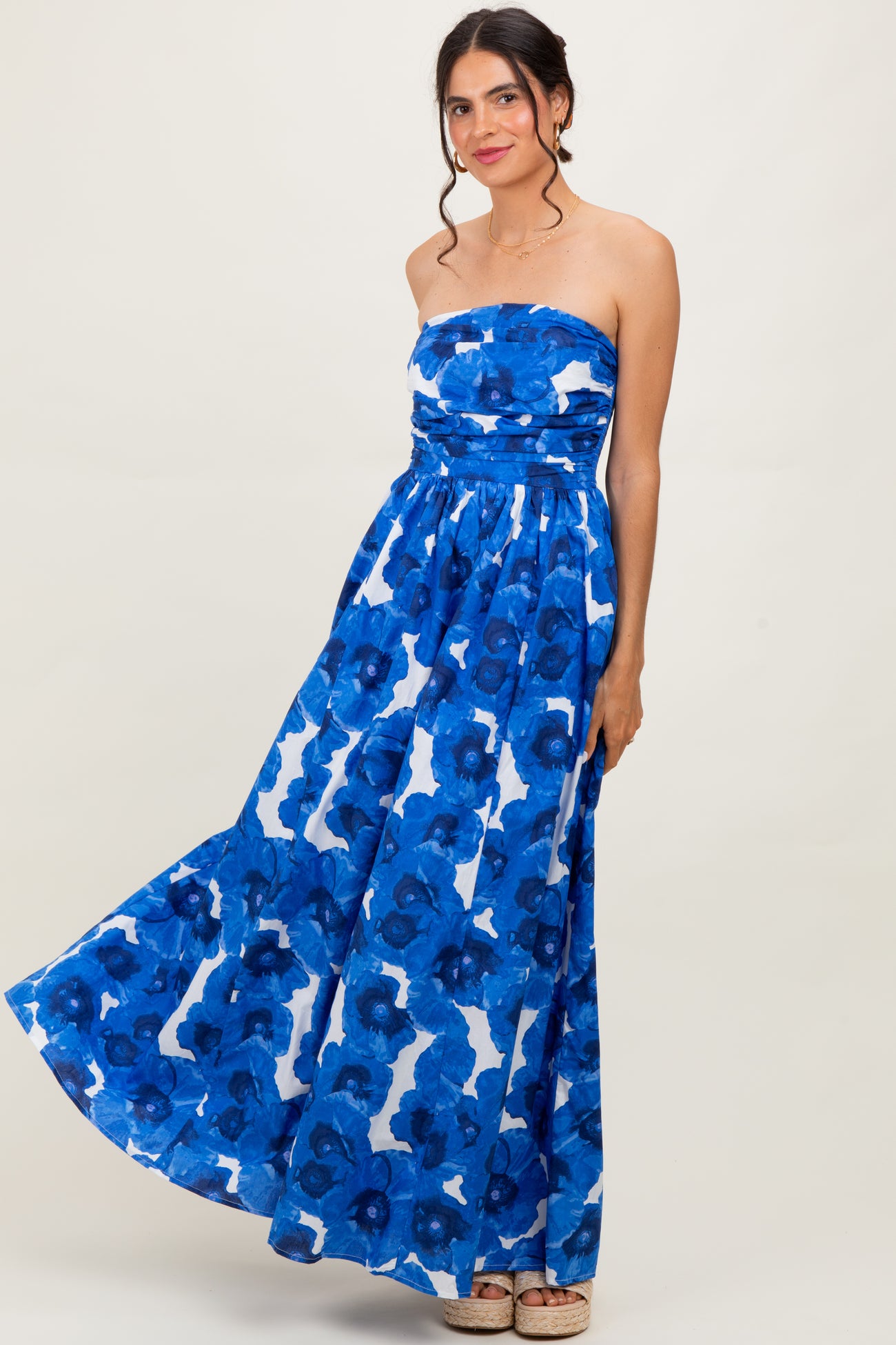 Royal Blue Floral Strapless Maxi Dress PinkBlush Royal Blue Floral Strapless Maxi Dress PinkBlush