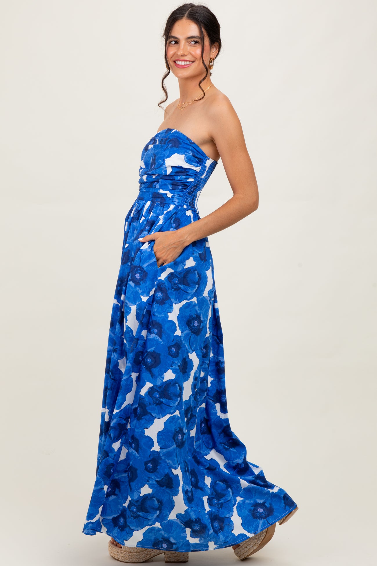 Royal Blue Floral Strapless Maxi Dress PinkBlush Royal Blue Floral Strapless Maxi Dress PinkBlush