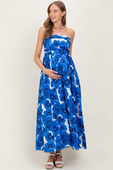 Royal Blue Floral Strapless Maternity Maxi Dress