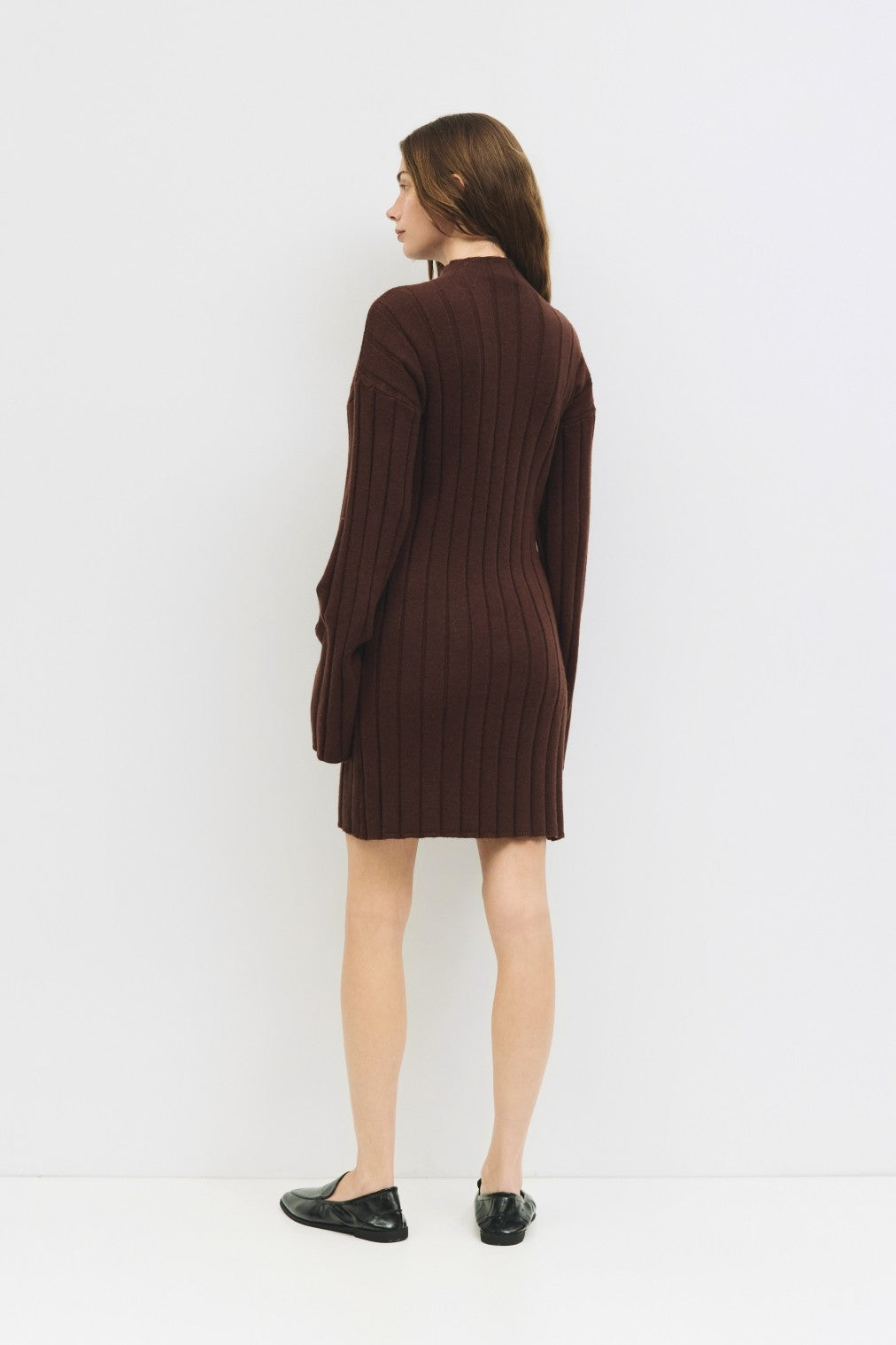 Brown Wide Rib Mock Neck Sweater Mini Dress