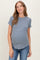 Blue Ribbed Short Sleeve Curved Hem Maternity Top