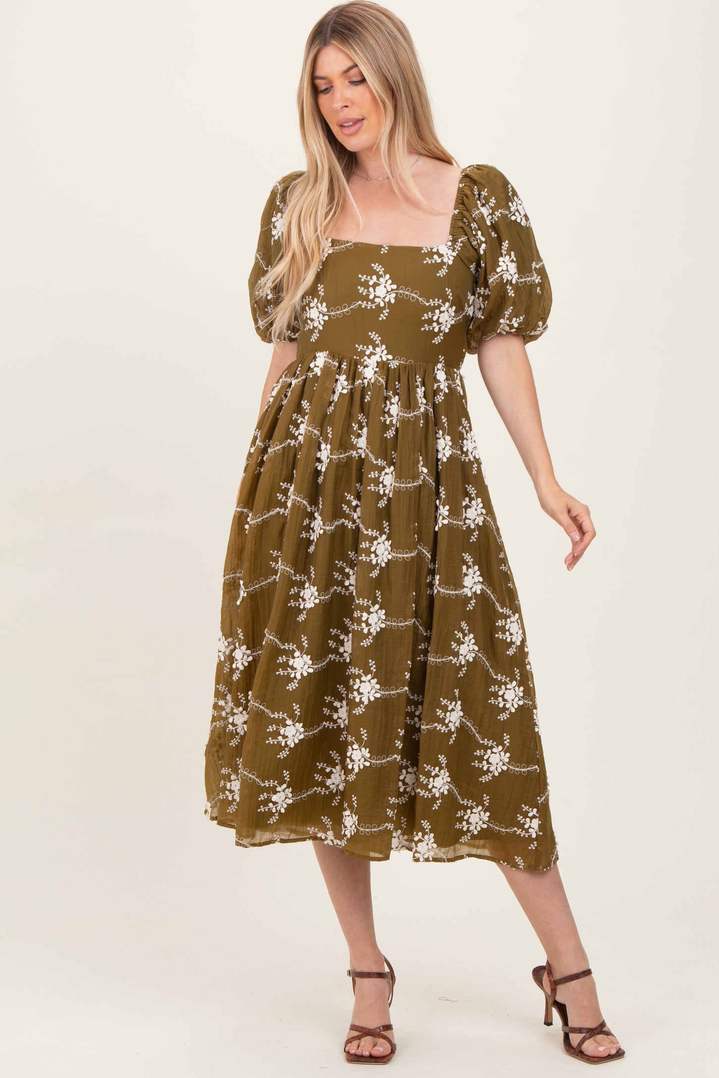 dark olive midi dress Baltic Born Womens Lovell Smocked Midi Dress | Deep Olive