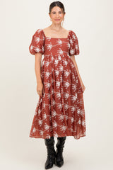 Rust Textured Maternity Midi Dress