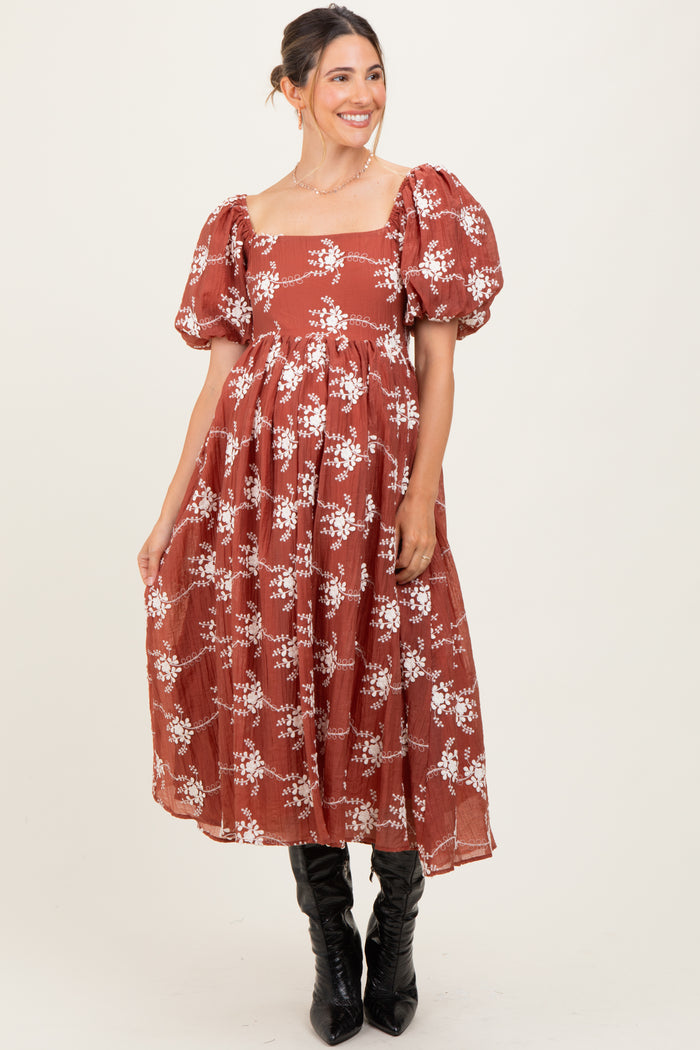 Rust Textured Maternity Midi Dress