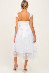 White Embroidered Twist Front Cutout Maternity Midi Dress