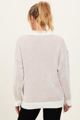 Taupe Two Tone Stripe Contrast Oversized Maternity Sweater Cardigan