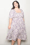 Cream Floral Smocked Plus Midi Dress