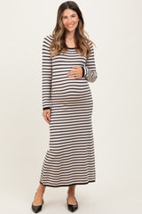 Black Striped Cutout Long Sleeve Maternity Maxi Dress