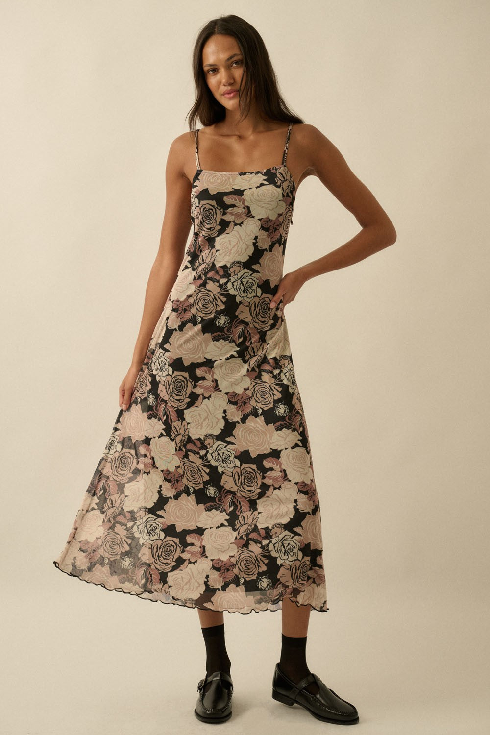 rose print mesh dress Wholesale Rose Print Mesh Panel Dress for your store