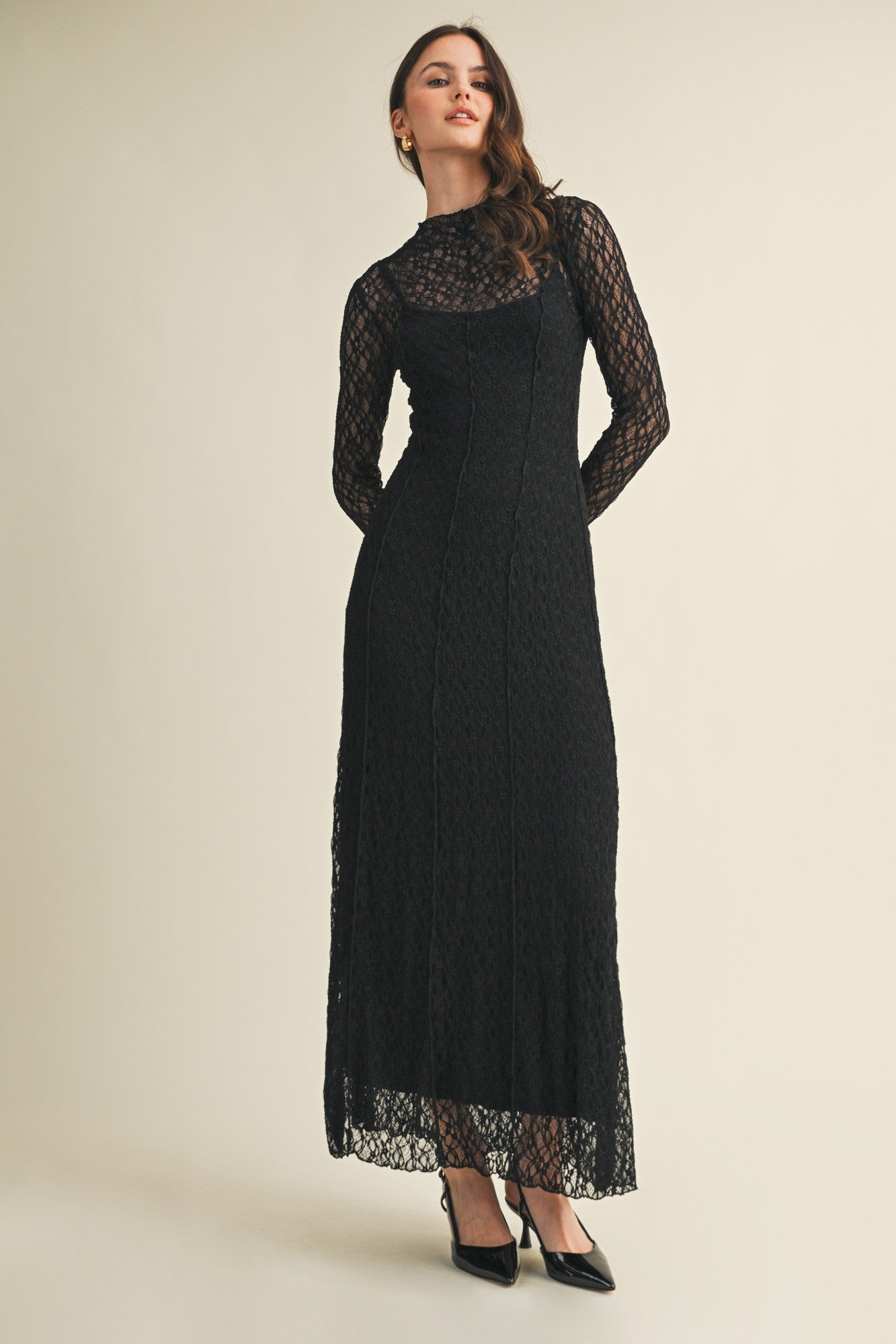green emerald velvet dress Sila Long Sleeve Embellished Maxi Dress in Black main image 1
