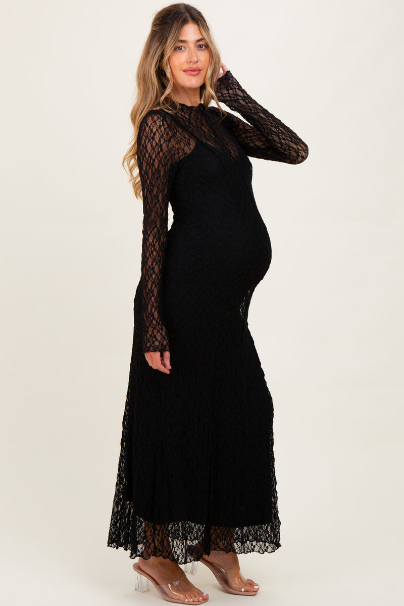 Black Lace Mock Neck Long Sleeve Maternity Maxi Dress – PinkBlush