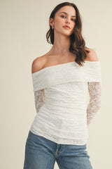 White Lace Off Shoulder Long Sleeve Maternity Top