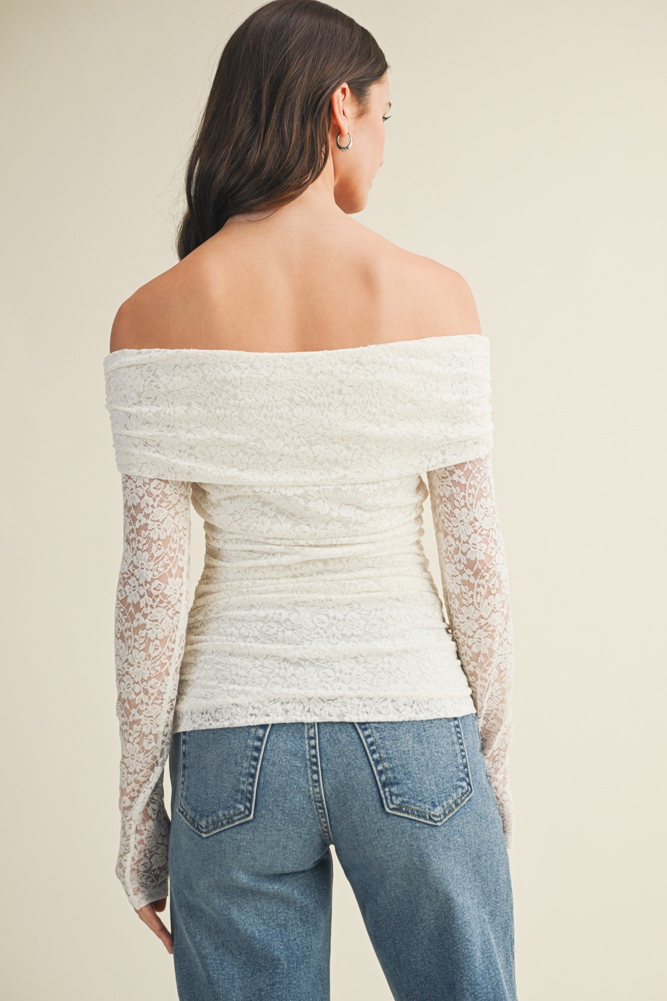 White Lace Off Shoulder Long Sleeve Top