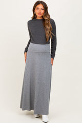 Heather Grey Ribbed Maternity Maxi Skirt