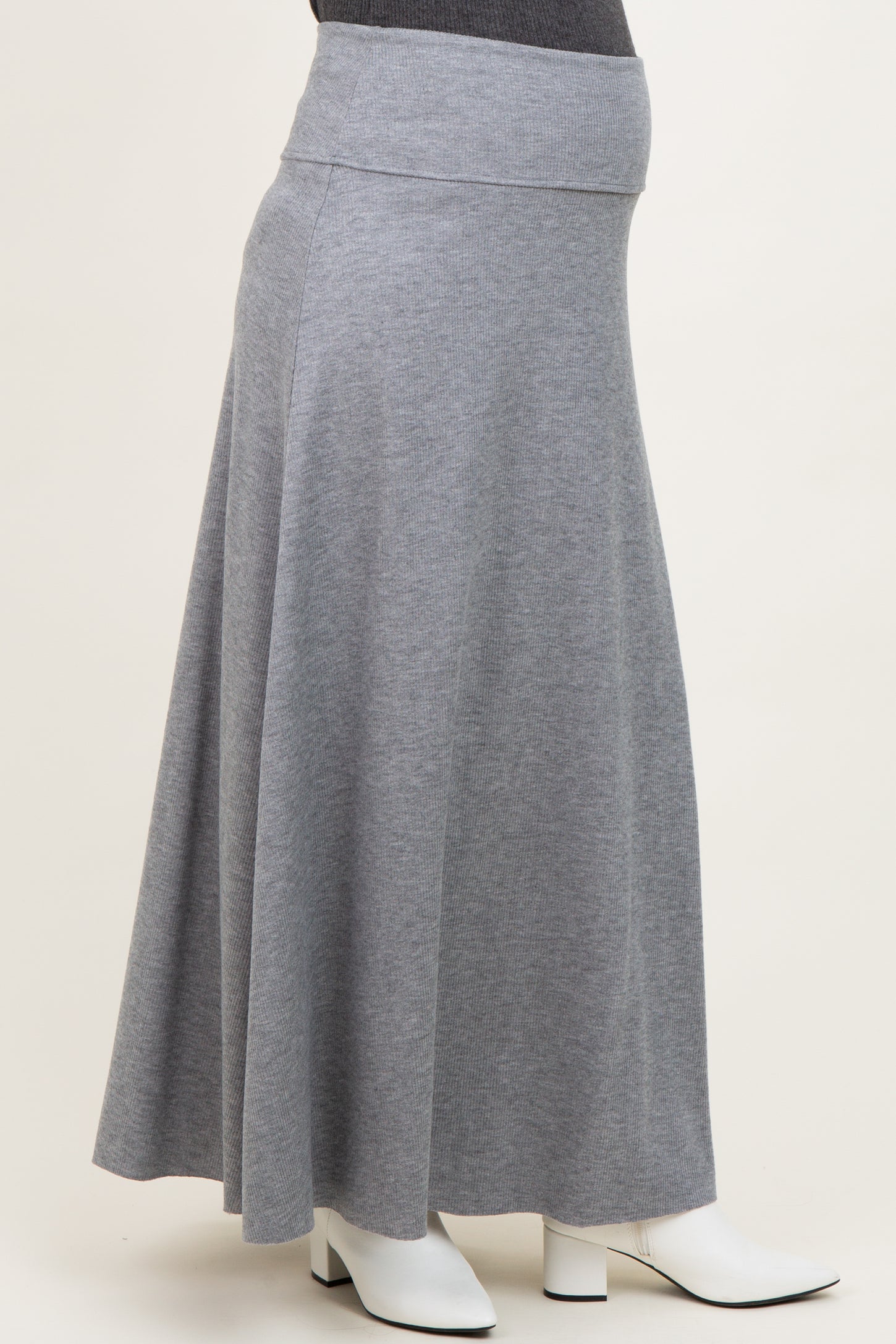 Heather Grey Ribbed Maternity Maxi Skirt