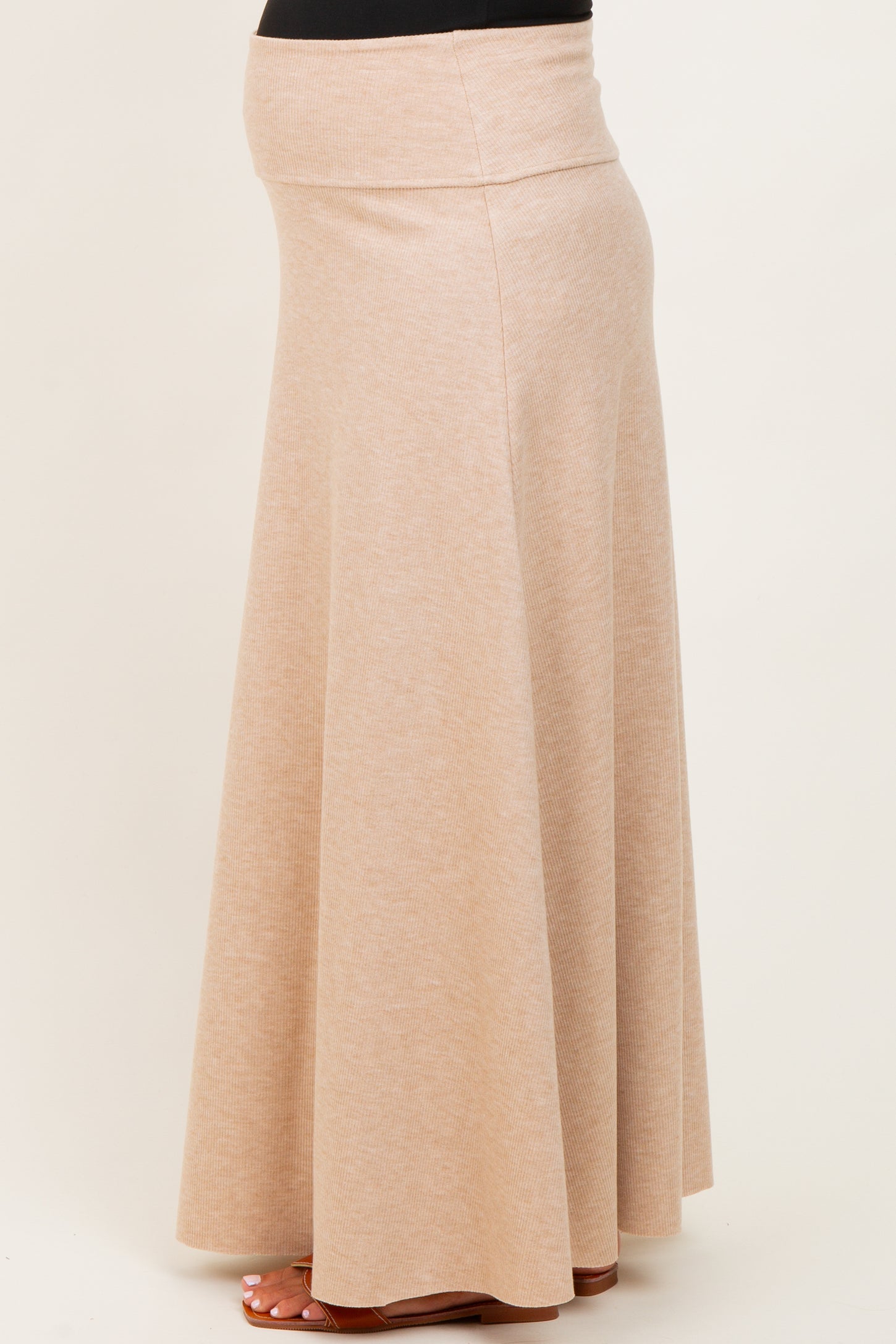 Beige Ribbed Maternity Maxi Skirt