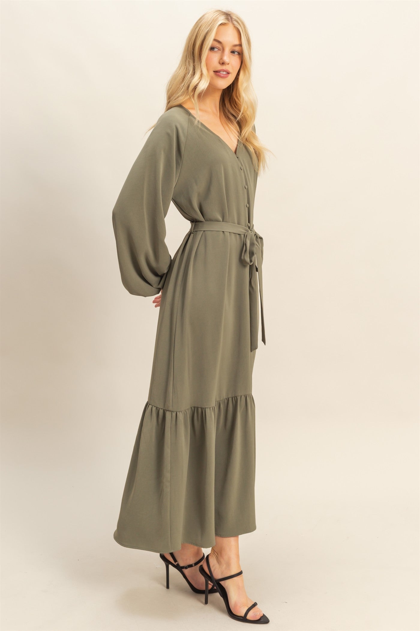 elegant long sleeve midi dress Women's Elegant Long Sleeve Pleated Midi Dress with Belt V-Neck Button Down A-Line Dress for Formal and Casual Occasions