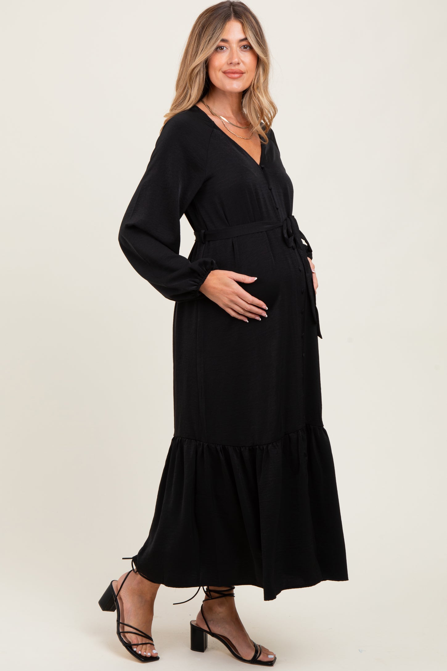 elegant black maternity dress Angel Maternity Serena Maternity Cotton Dress in Black