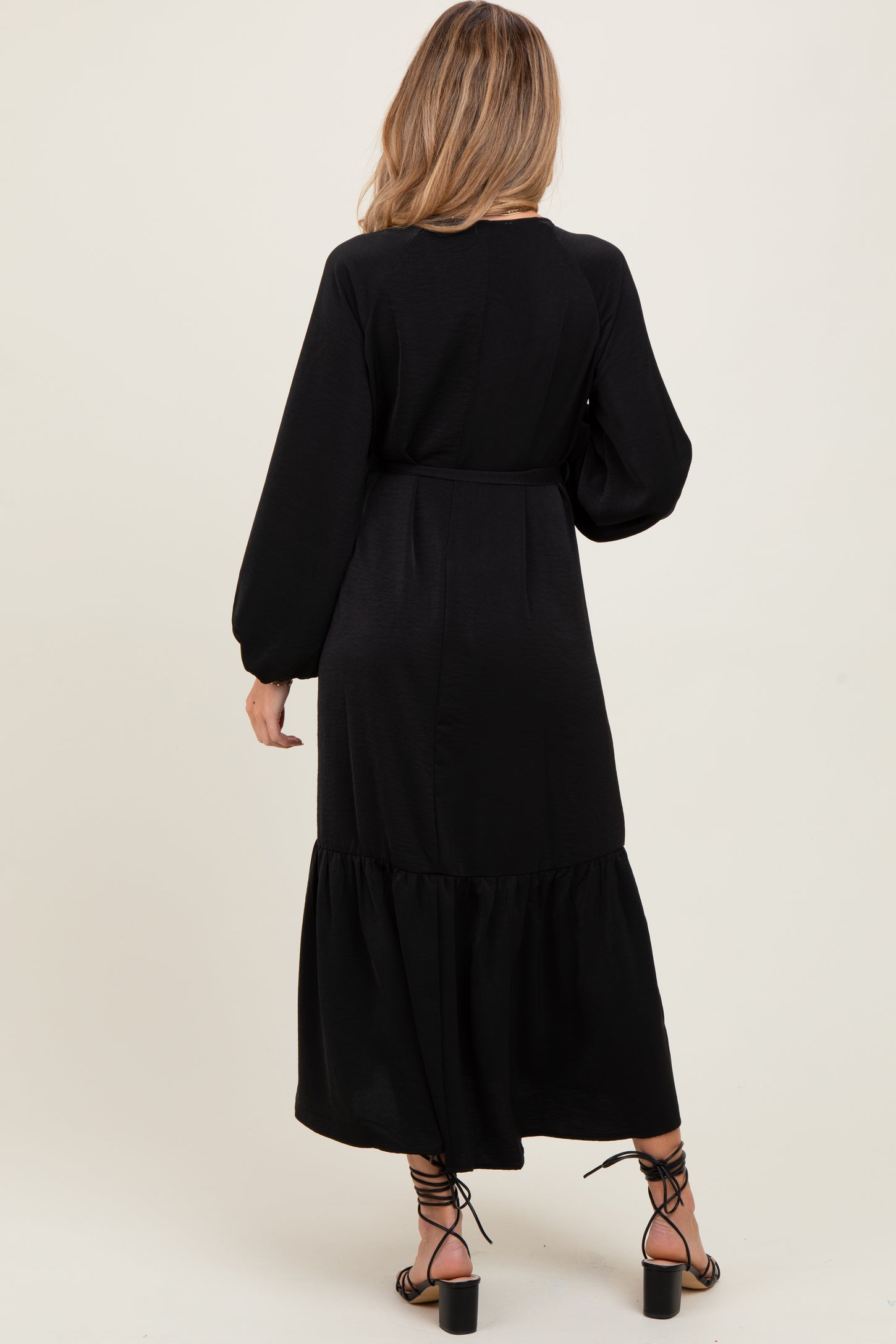 black maternity midi dress Angel Maternity Stephanie Maternity Belt Midi Dress in Black