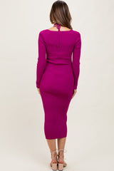 Magenta Cutout Cross-Strap Knit Maternity Midi Dress
