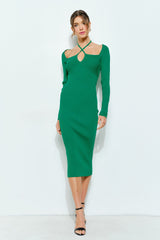 Green Cutout Cross-Strap Knit Maternity Midi Dress