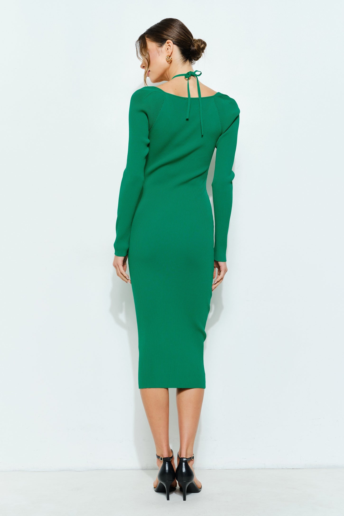 Green Cutout Cross-Strap Knit Midi Dress
