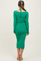 Green Cutout Cross-Strap Knit Maternity Midi Dress