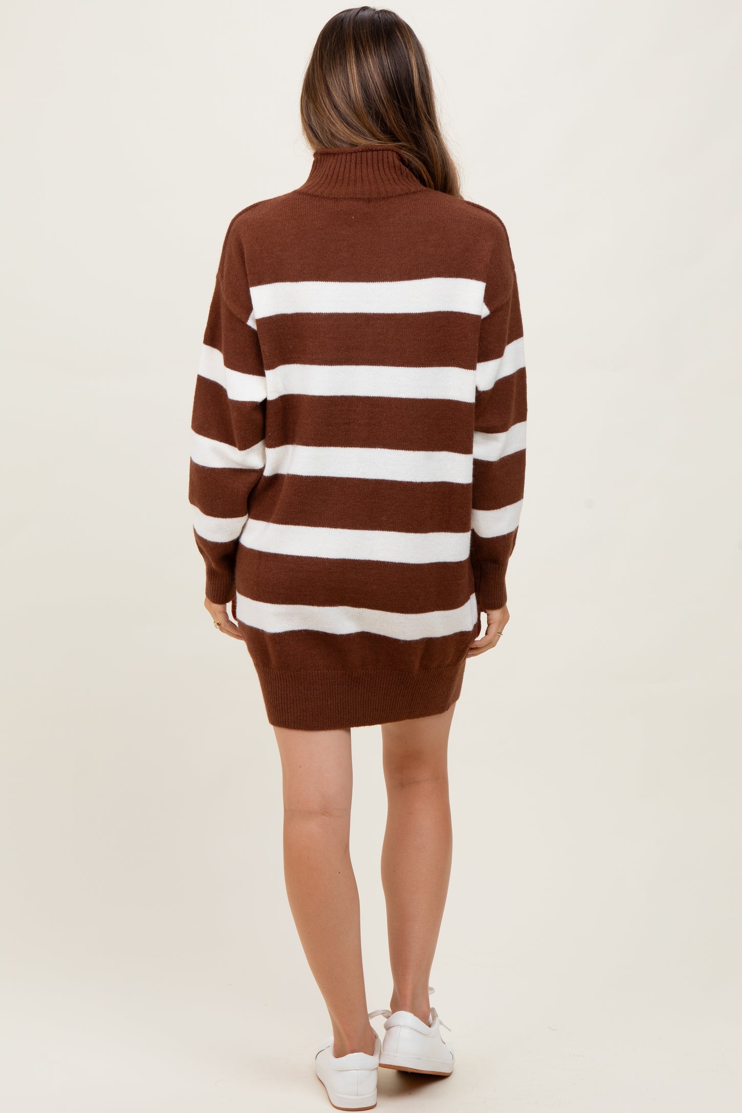 Brown Striped Knit Turtleneck Maternity Sweater Dress Brown Striped Knit Turtleneck Maternity Sweater Dress