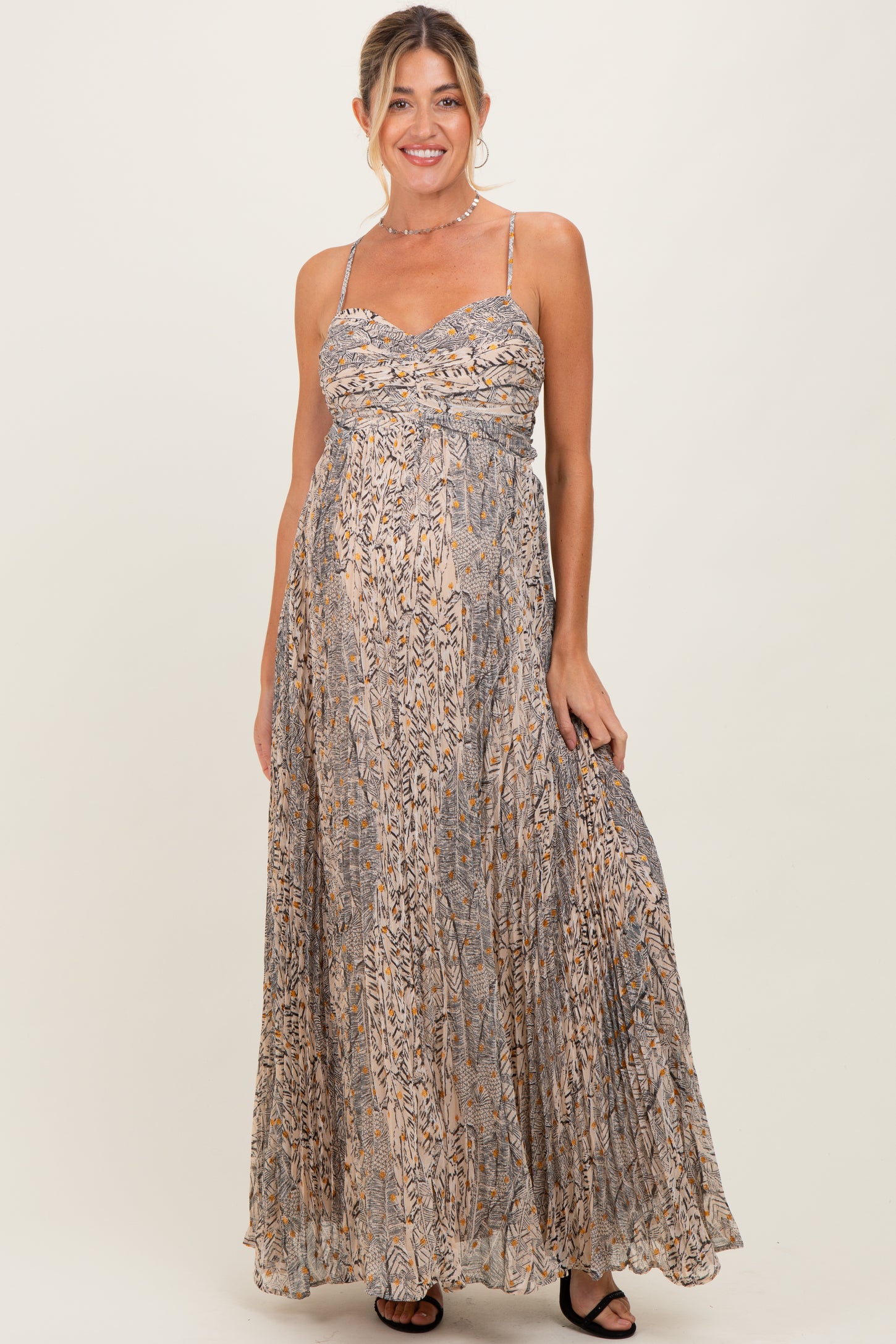 Beige Floral Cutout Tie Back Maternity Maxi Dress PinkBlush Beige Floral Cutout Tie Back Maternity Maxi Dress PinkBlush