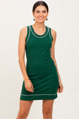 Forest Green Contrast Stitch Sleeveless Mini Dress