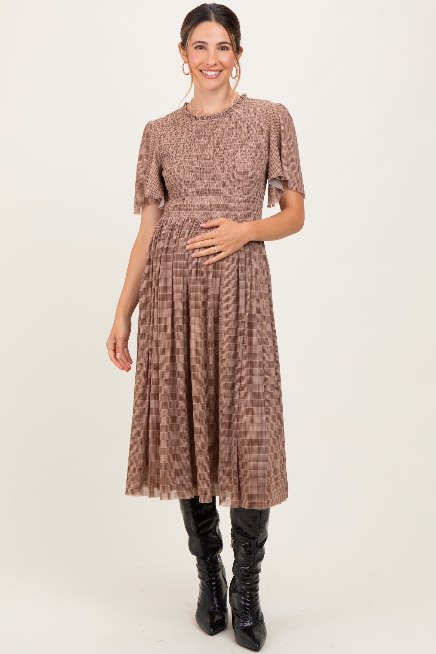 plaid beige dress Beige Plaid Wrap Dress