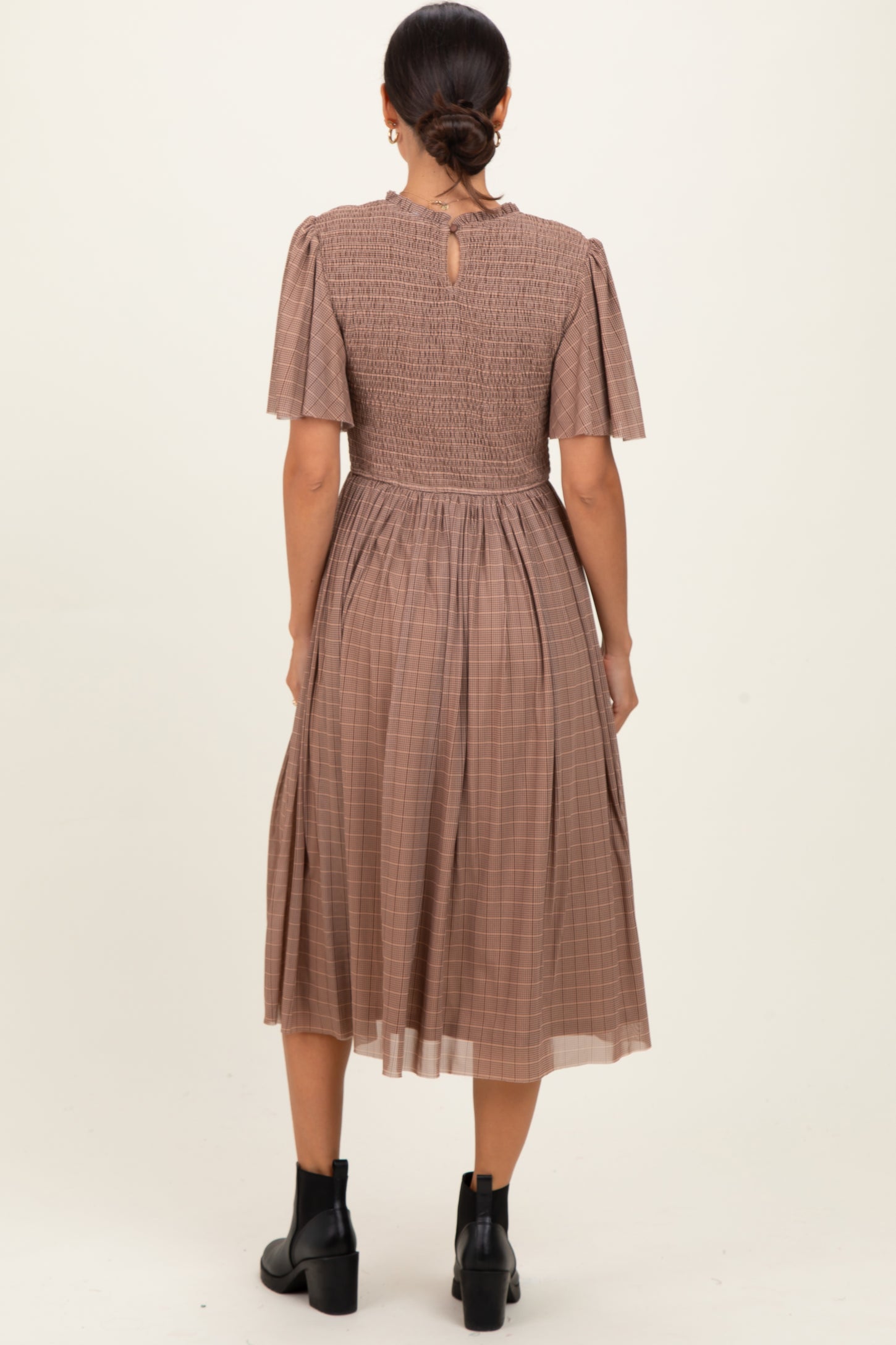 mesh plaid dress Plaid Vibes Strapless Plaid Mesh Maxi Dress Toffee / M