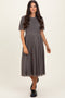 Black Plaid Smocked Mesh Midi Dress