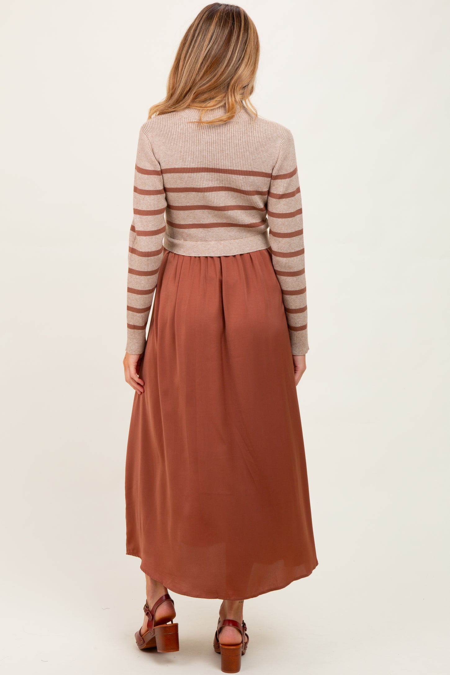 Brown Striped Contrast Sweater Top Maternity Maxi Dress PinkBlush Brown Striped Contrast Sweater Top Maternity Maxi Dress PinkBlush