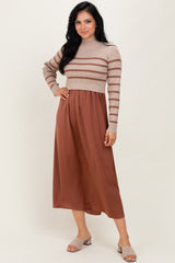 Brown Striped Contrast Sweater Top Maxi Dress