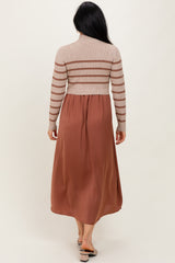 Brown Striped Contrast Sweater Top Maxi Dress