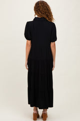 Black Collared Button Down Tiered Midi Dress