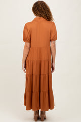 Camel Collared Button Down Tiered Midi Dress
