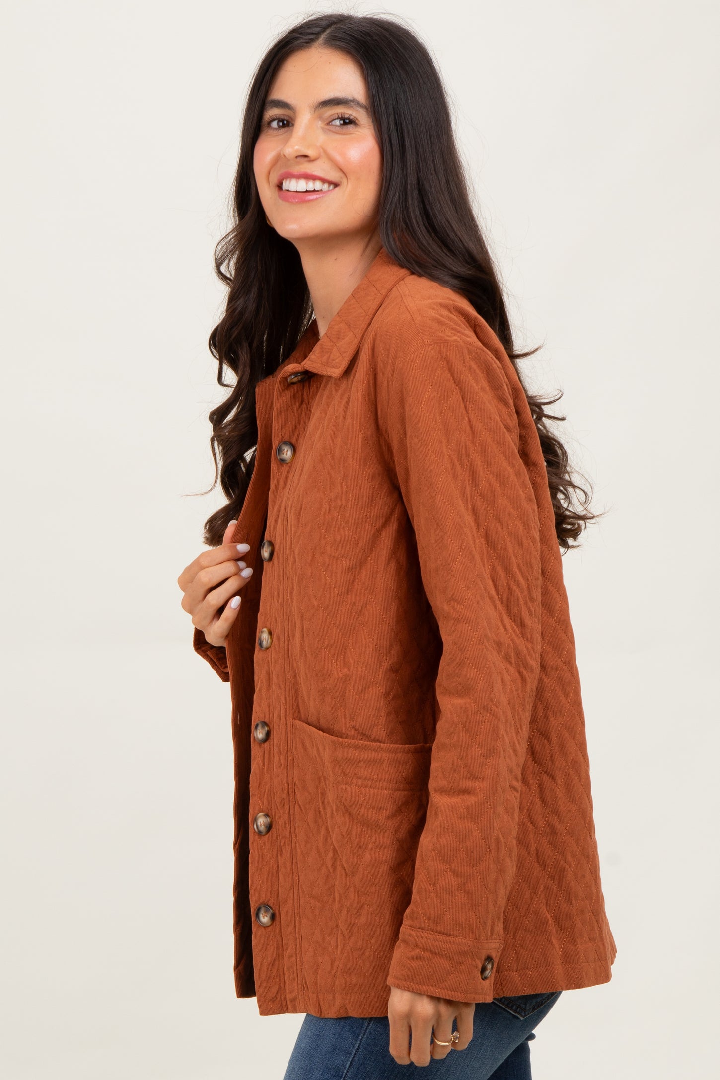 Rust Quilted Button Jacket