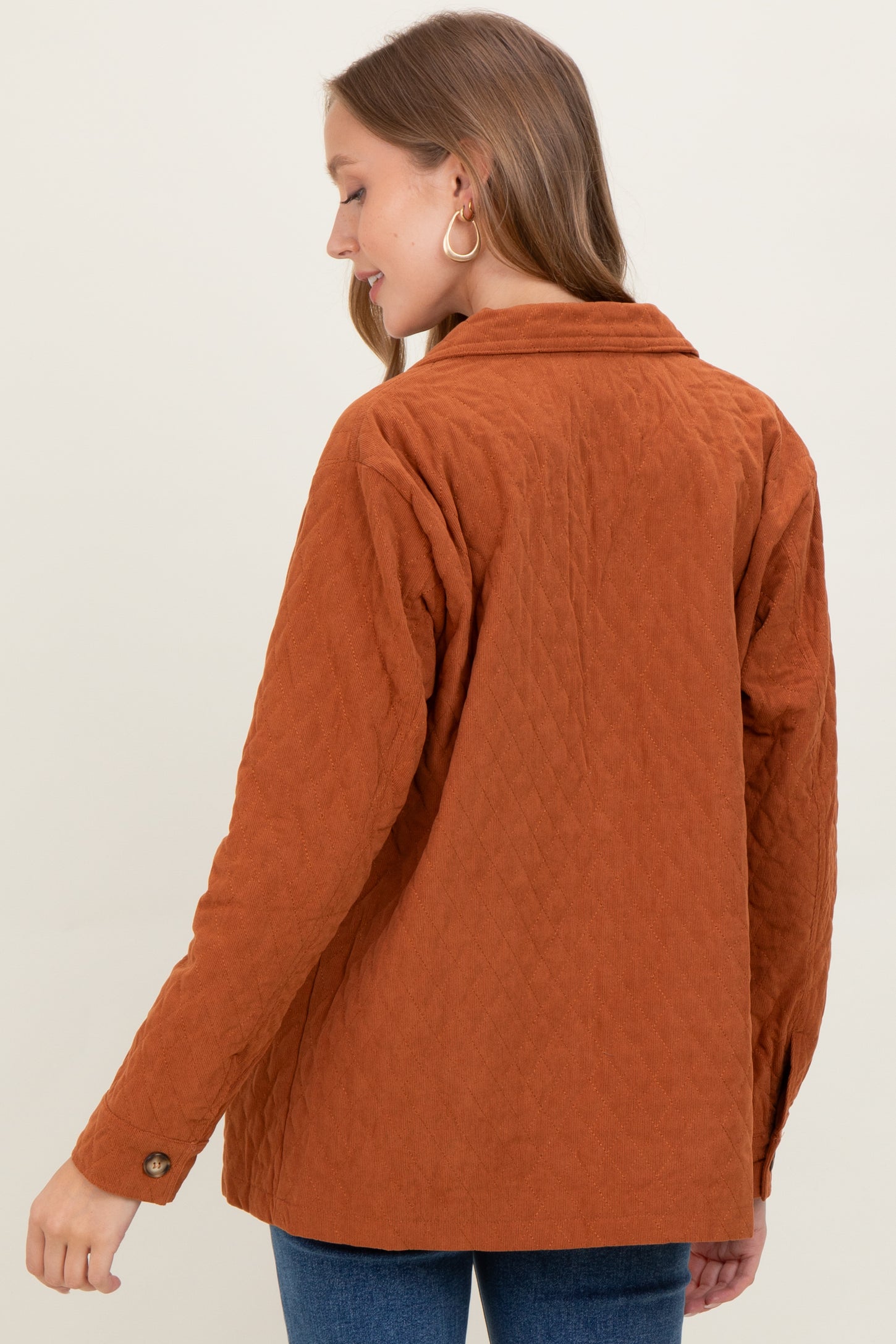 Rust Quilted Button Maternity Jacket