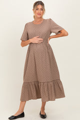 Brown Houndstooth Lace Maternity Midi Dress