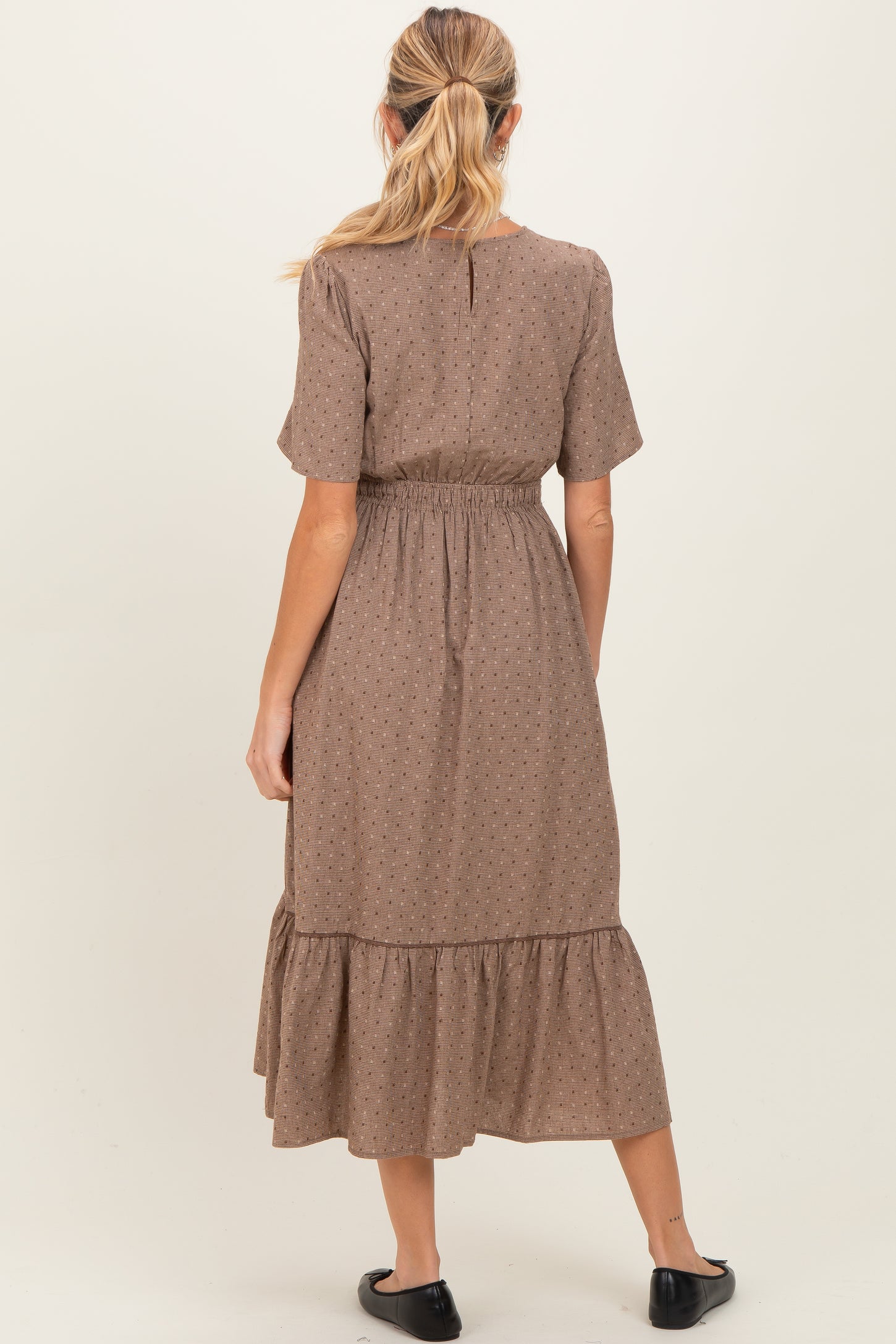 houndstooth dress brown Button Up Shoulder Pads Long Sleeve Crepe Collar, Case Dismissed Houndstooth Mini Dress in Brown, Size S, For Office