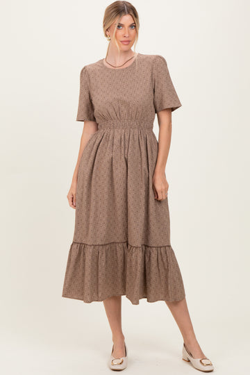 Brown Houndstooth Lace Midi Dress