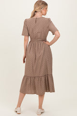 Brown Houndstooth Lace Midi Dress