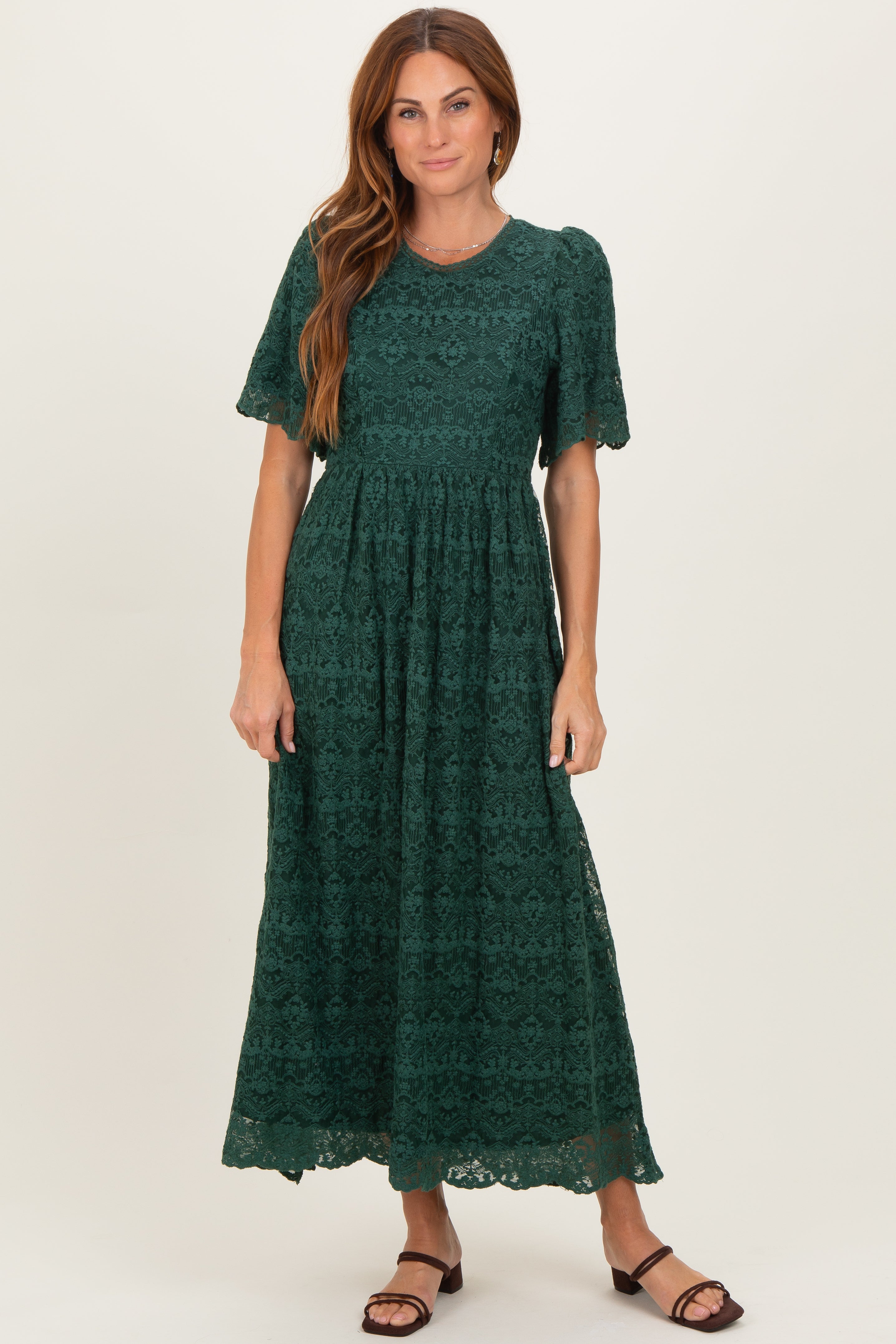 Forest Green Floral Lace Midi Dress – PinkBlush